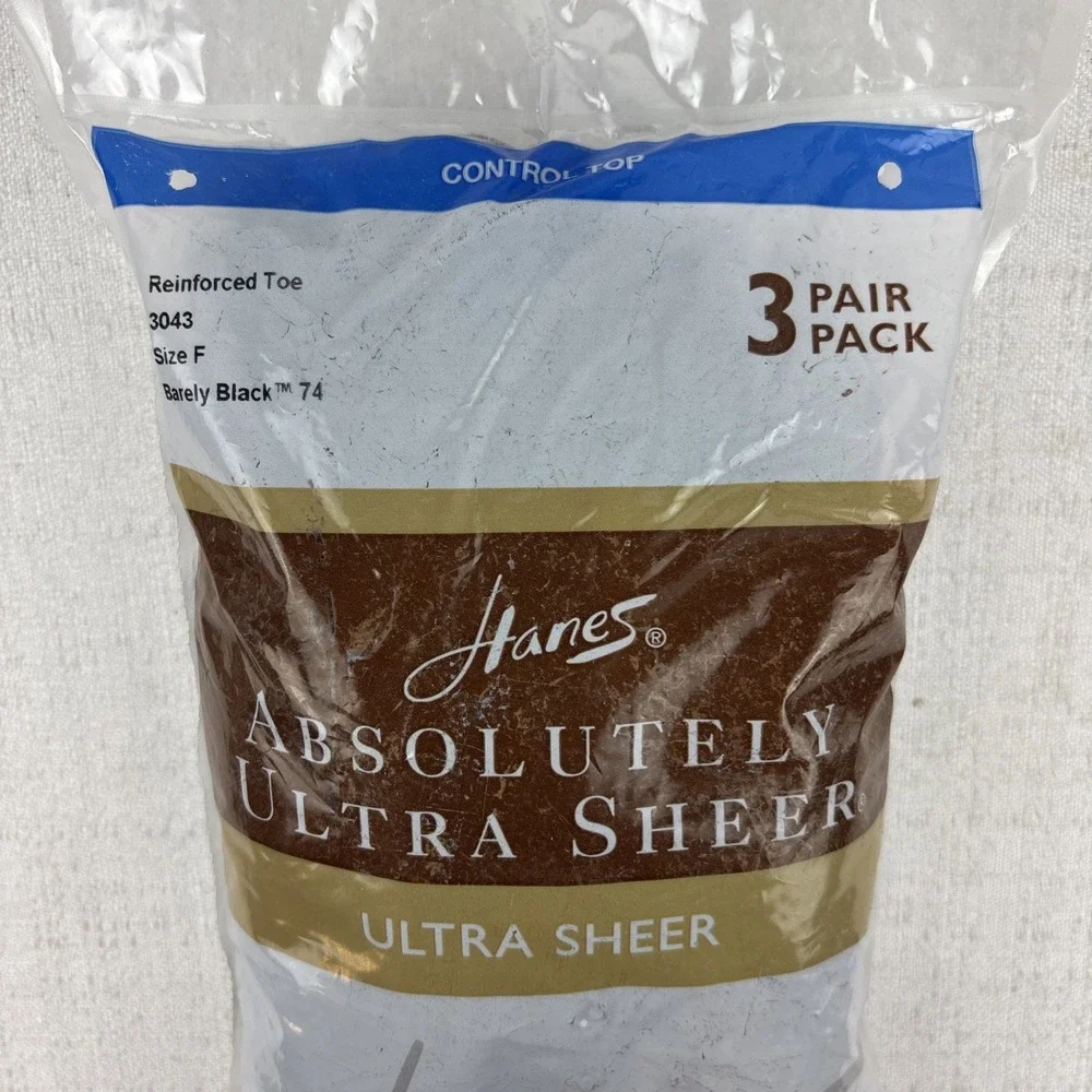 Hanes Absolutely Ultra Sheer Control Top RT 3043 Size F Barely Black 74 3 Pack‎